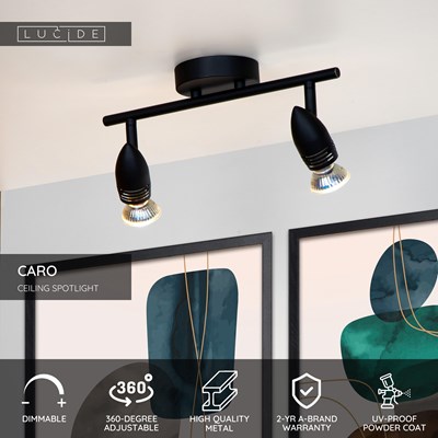 Lucide CARO - Ceiling spotlight - 2xGU10 - Black